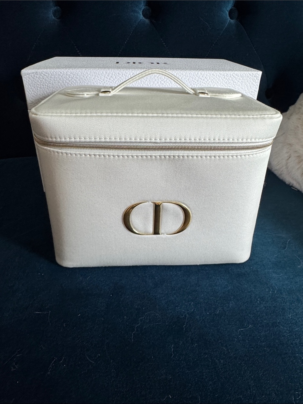 Dior Cream CD Cosmetic Case with Gold Hardware
